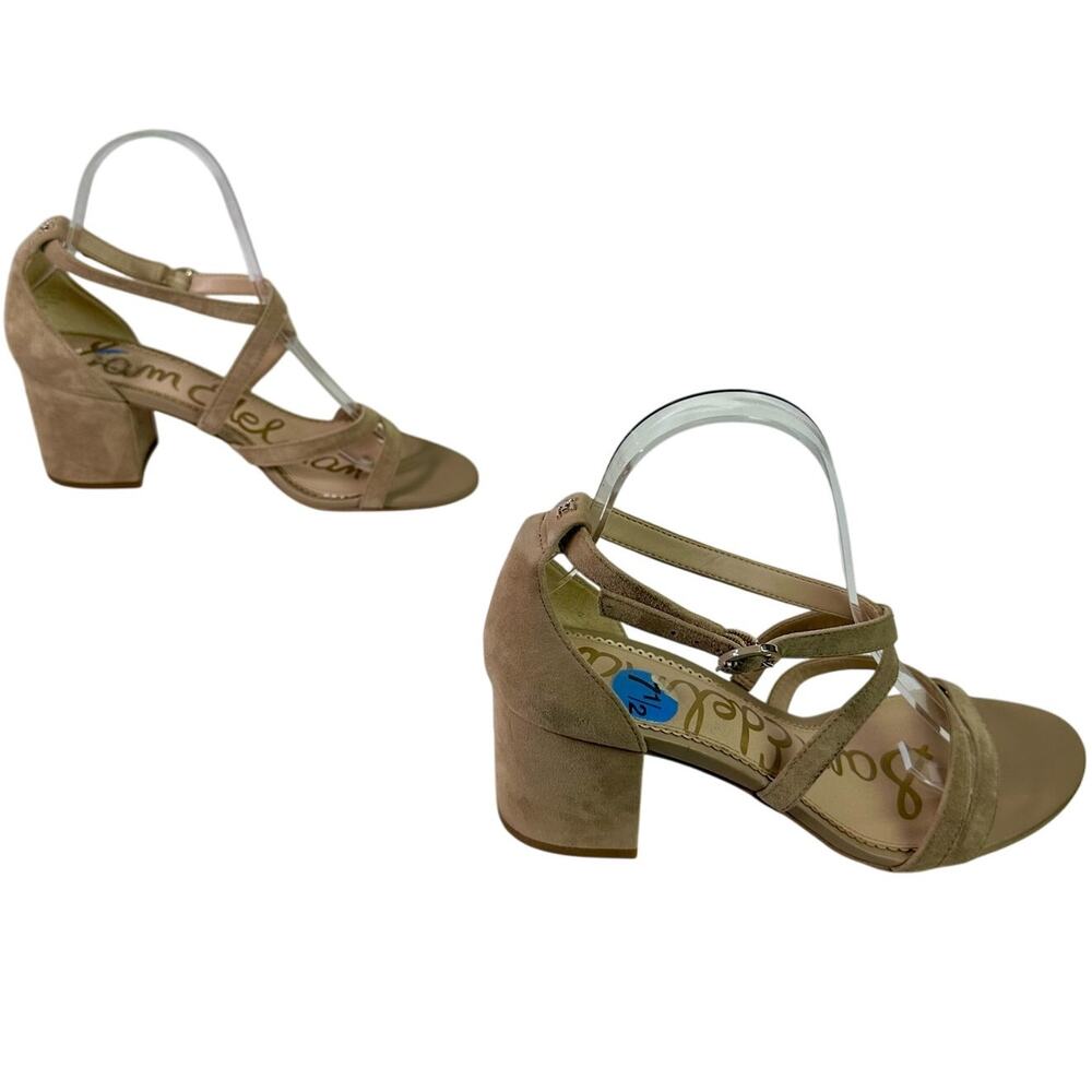 Sam Edelman Women's 7.5 Oatmeal Beige Suede Leather Stacy Strappy Heeled Sandals - Picture 2 of 9